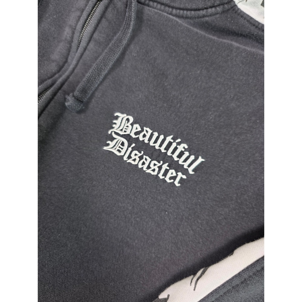 Beautiful Disaster Zip Hoodie Womens 2XL Black Gothic Logo Tape BD-Track Hoodie - Picture 3 of 13